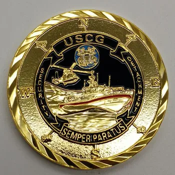 

100 pcs The US Coast Guard USCG SEMPER PARTUS coins gold plated 40 mam badge souvenir home decoration collectible coin