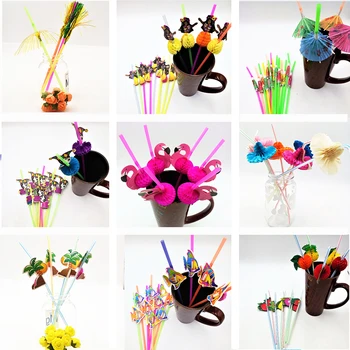 

50pcs Cute 3D Girls Flamingo Clown Bird Straw Flexible Plastic Drinking Straws Birthday Wedding Baby Shower Party Decor Supplies