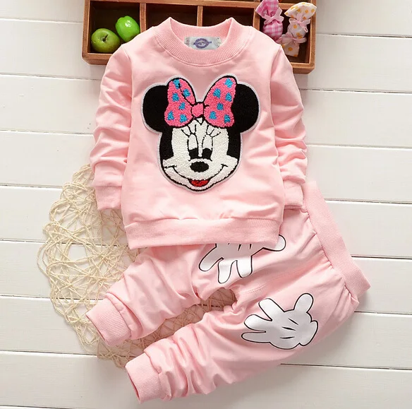 2Pcs Toddler Baby Girls Mickey Outfits Long Sleeve Tops+Pants Cotton Cartoon Set 