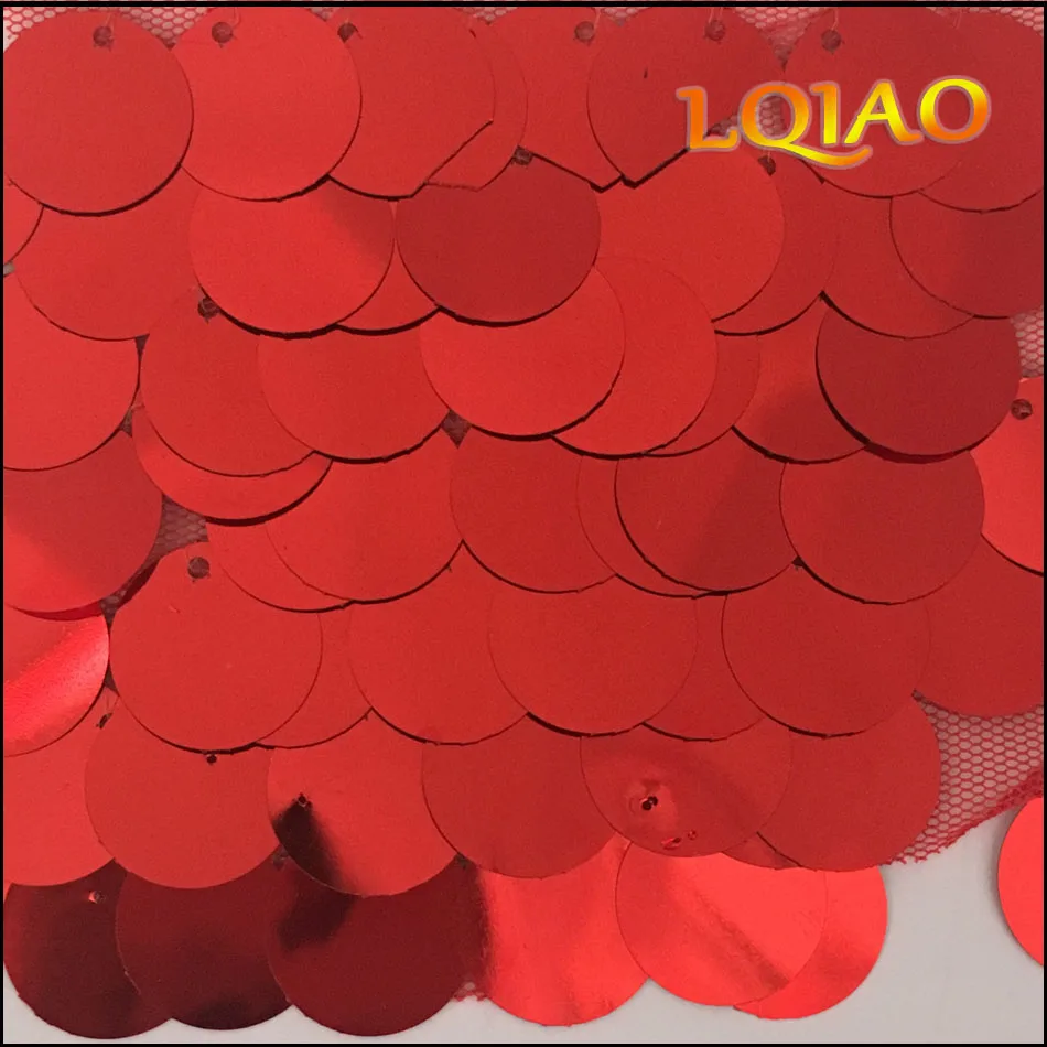 

New Large Sequined Lace Fabric Red 18mm Disc Paillette Sequin Fabric Table Cloth Embroidred Tulle Photography Backdrops Material