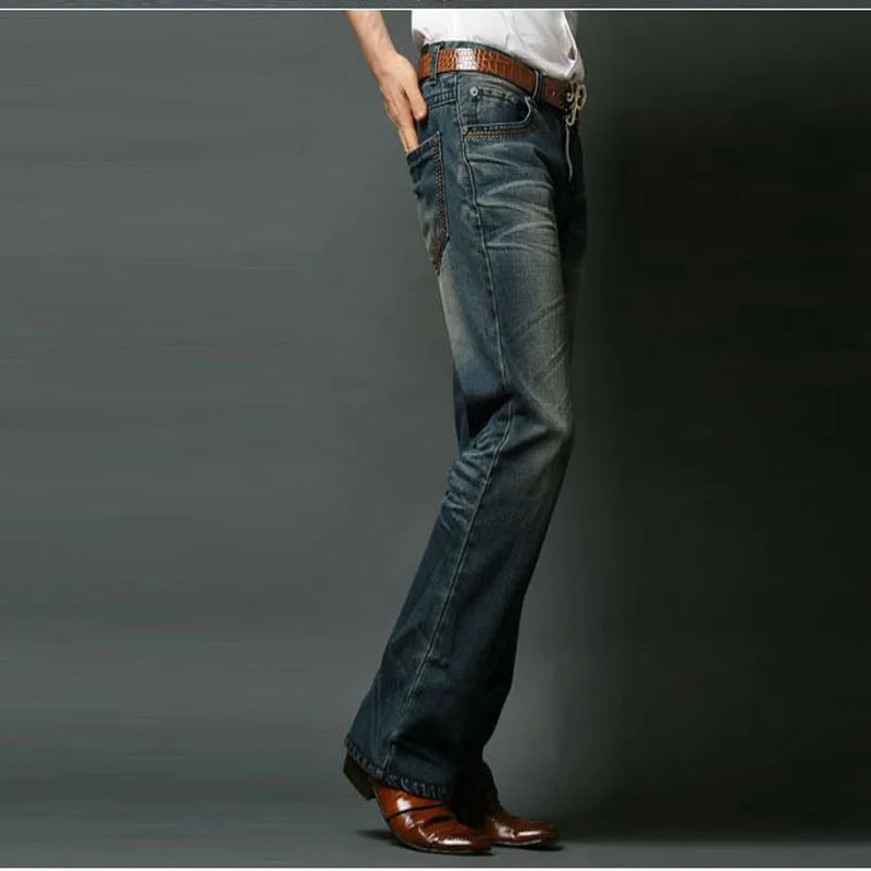 2018 Mens Flared Jeans Boot Cut Leg Flared Elastic Slim Fit Mid Waist Male Designer Classic Denim Jeans Pants Bell Bottom Jeans