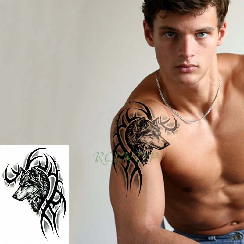 

Waterproof Temporary Tattoo Sticker wolf head big animal large size art tatto flash tatoo fake tattoos for boy men women