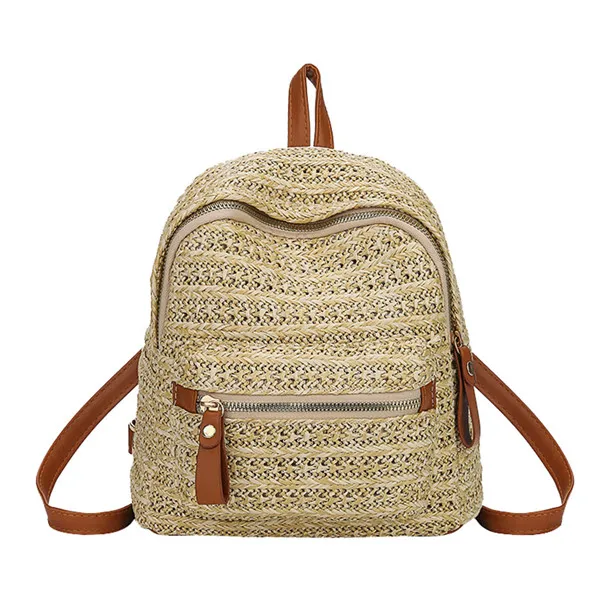 Женский рюкзак в богемном стиле, соломенная тканая Пляжная сумка для девочек-подростков, модные школьные сумки, однотонный повседневный рюкзак для путешествий, Feminina - Цвет: Khaki