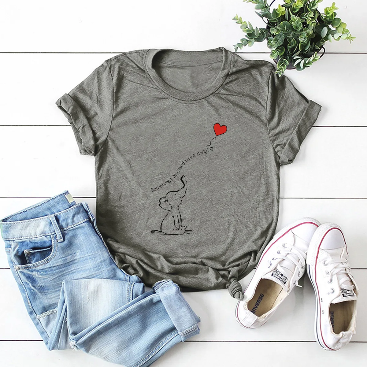 Lovely Elephant Cotton O-Neck Womens T-Shirt 