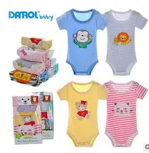 2016 5pcs/lot 100%cotton Baby RompersClothing Set Summer Cotton Baby Girl Boy Short Sleeve Printed Jumpsuit Newborn Baby Clothes