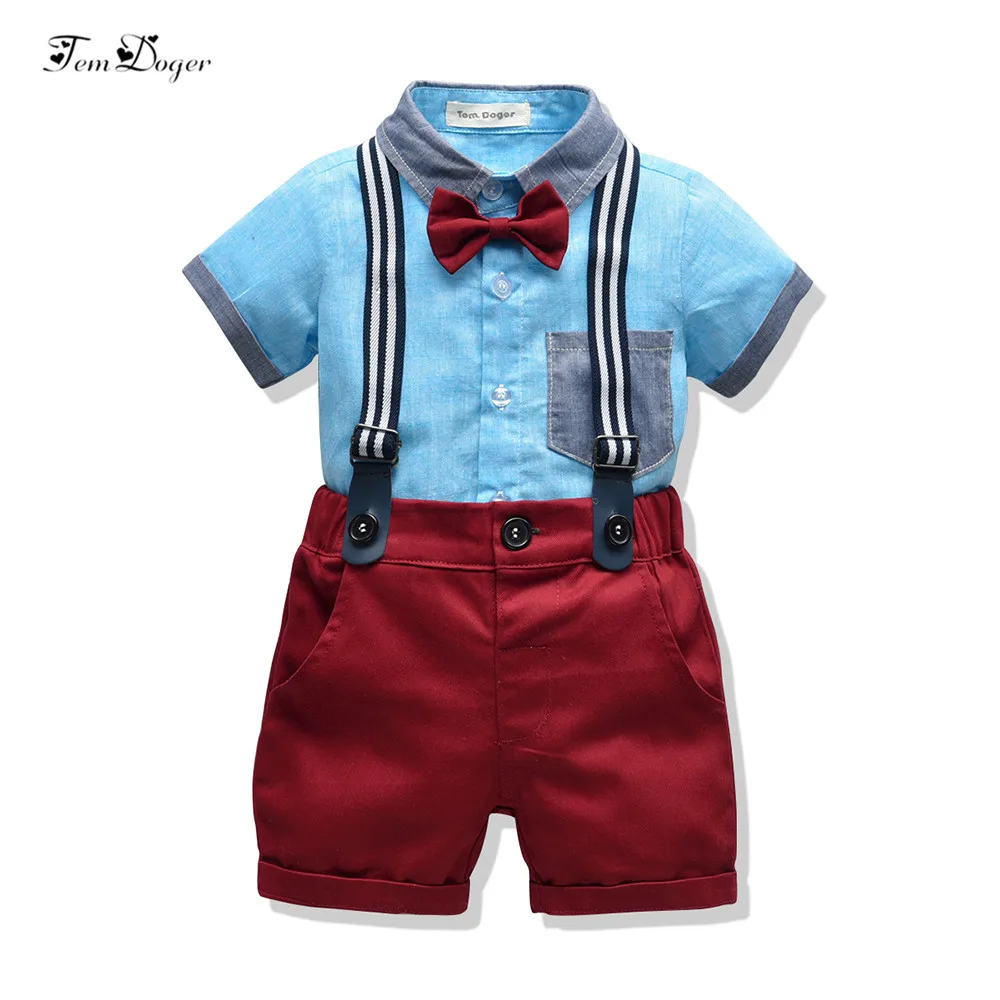 

Tem Doger Baby Boy Clothing Sets 2019 New Infant Newborn Boys Clothes Tie Tops+Overalls 2PCS Outfits Summer Bebes Clothing 3-24M