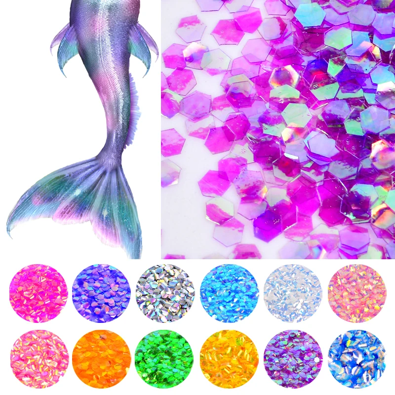 YZWLE 1 Bottle 2g Fish Scale Nail Sequins Mermaid Hexagon Glitter Sheets For DIY Art Tips Decorations | Красота и здоровье