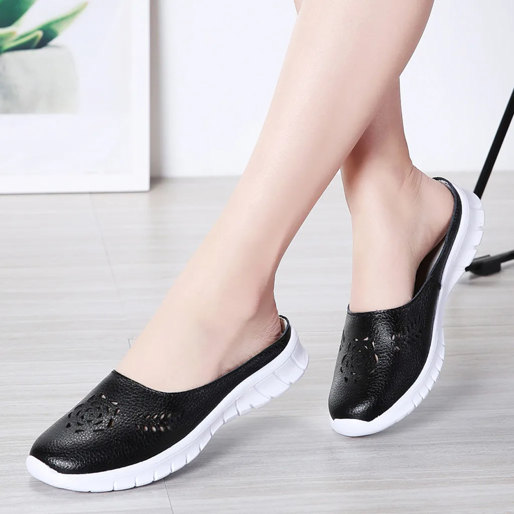 

2019 Women Slippers Hollow Summer Casual Shoes Beach Slippers Leather Flat Slides Outdoor Women Sandals
