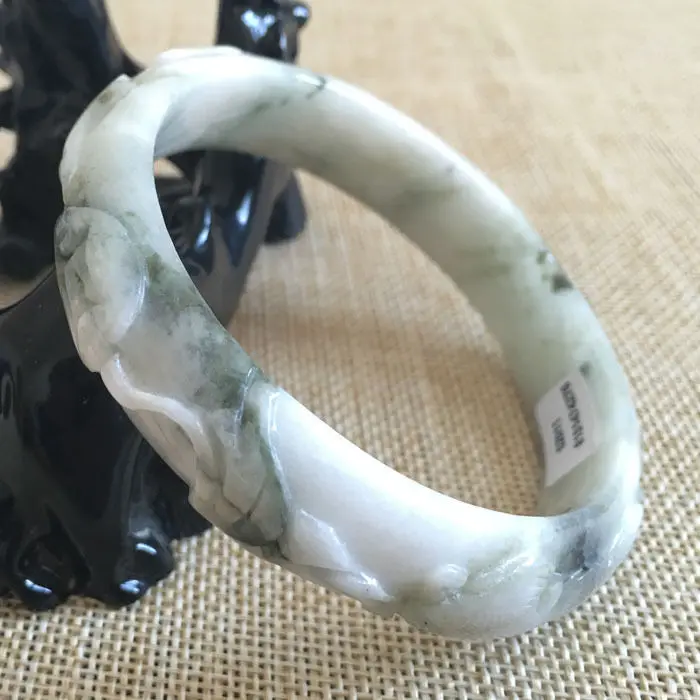 

62mm Hand-carved Certified Grade A Natural Green Jadeite Jade Bangle Bracelet 76