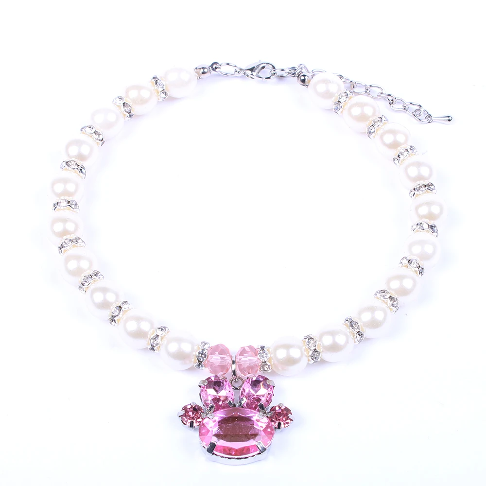 

Cat Pet dog Pearls Necklace Collar Rhinestones Paw Charm Pendant Pet Puppy Accessories Jewelry 5 Sizes 2 Colours