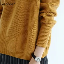 Lafarvie Thick O-Neck Knitted Cashmere Sweater Women Autumn Winter Warm Pullover Female Casual Loose Soft Red Knitwear Jumper