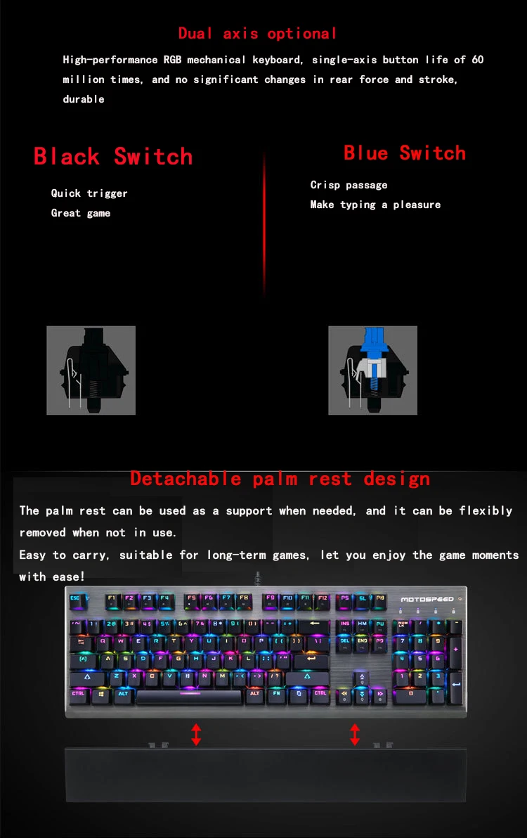 Motospeed CK108 RGB синий/черный переключатель механическая клавиатура Проводная RGB подсветка игровая клавиатура для E-sports gamer