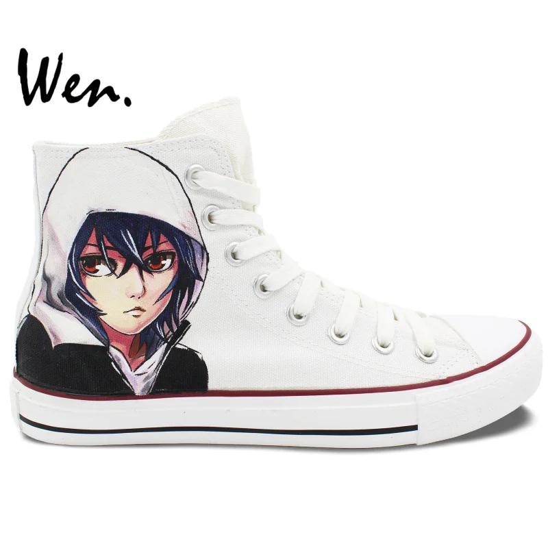 Prix pour Wen Blanc Peint À La Main Toile Chaussures Tokyo Goules de Hommes Femmes Anime High Top Toile Sneakers Prix pour Wen Blanc Peint À La Main Toile Chaussures Tokyo Goules de Hommes Femmes Anime High Top Toile Sneakers