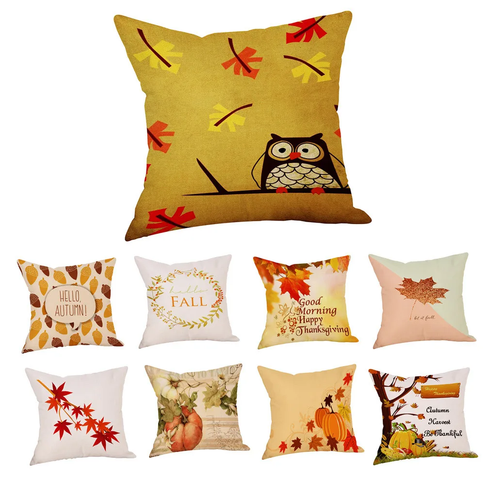 

Ouneed 1Pcs Cotton Linen Happy Fall Thanksgiving Day Linen Turkey Pillow Case Home 45*45cm Pillow Cover Decorative