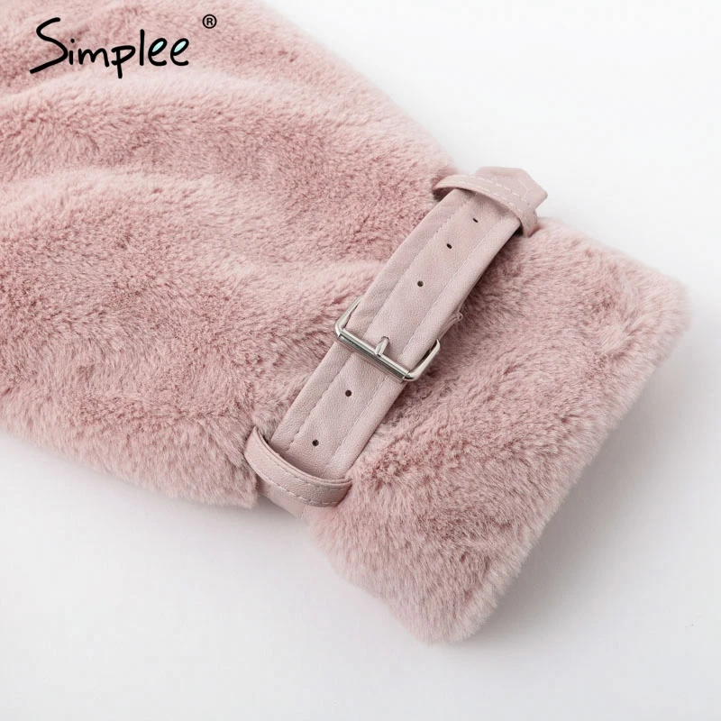 Simplee Elegant faux fur coat women 2018 Autumn winter warm soft zipper fluffy fur jacket Female fashion pink furry overcoat