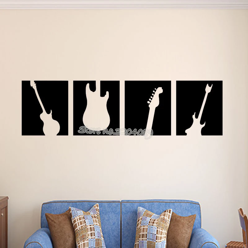 

Black Silhouette Guitar Wall Sticker Vinyl Removable Musical Instrument band Decals for Living Room music room Decor post EA430