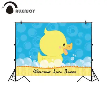 

Allenjoy backdrop camera fotografica newborn yellow little duck foam orange wave celebration welcome baby photocall background