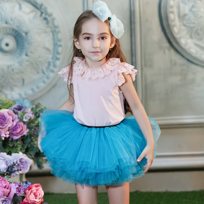 Buenos Ninos Baby Girls Fluffy 8-Layers Ballet Dance Pettiskirt Girl Princess Tulle Skirt With Pompom Puff Balls For 1-6T15