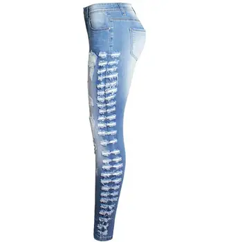 

plus size 26-31!2018 spring High Waist Jeans New Ladies Cotton Denim Pants Stretch Womens Side Ripped Skinny pencil Jeans