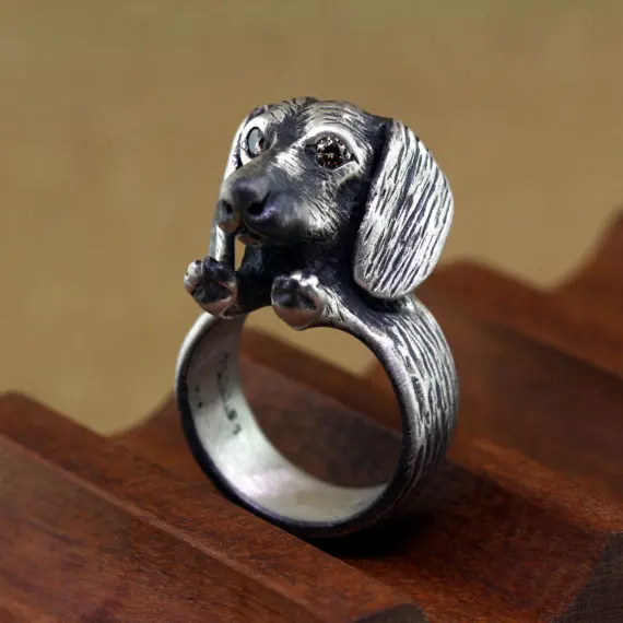 

Vintage Adjustable Weiner Dog Wrap Ring Retro Men Rings High Quality Brand Designer Dog Jewelry Cs Go