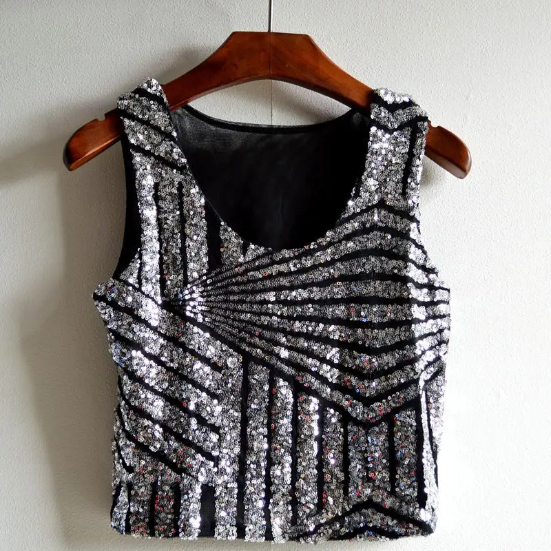 

Crop Tops Tank Top Women Top Cropped New Sale Short Oodji Regata Feminina Free Shipping 2019 Style Sequined Vest Gauze Sexy