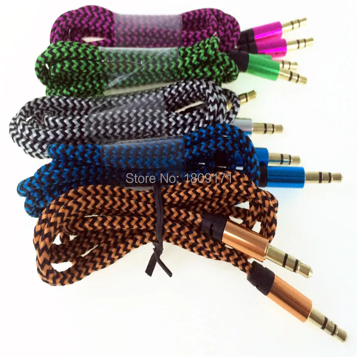 Clearance 500pcs/lot 1m Nylon Braided Aux audio cable for iphone 4 5 6 for ipod mp3 for samsung htc 7