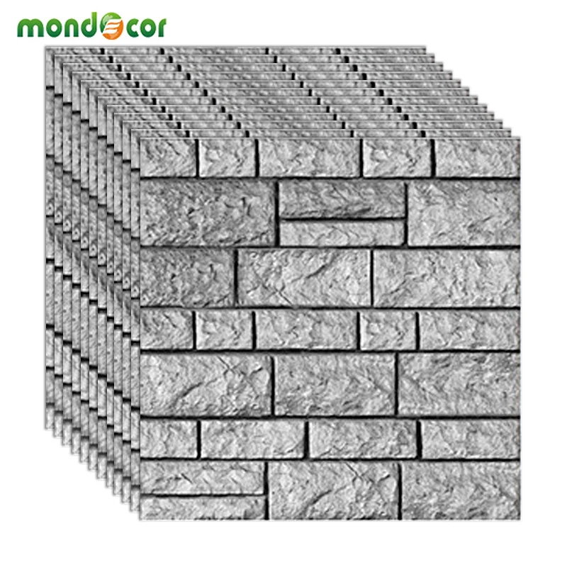 

Simple Style Grey Brick Design Self Adhesive Wallpaper 3D Waterproof Embossed Decorative Wall Panel Kids Room Removable Decals