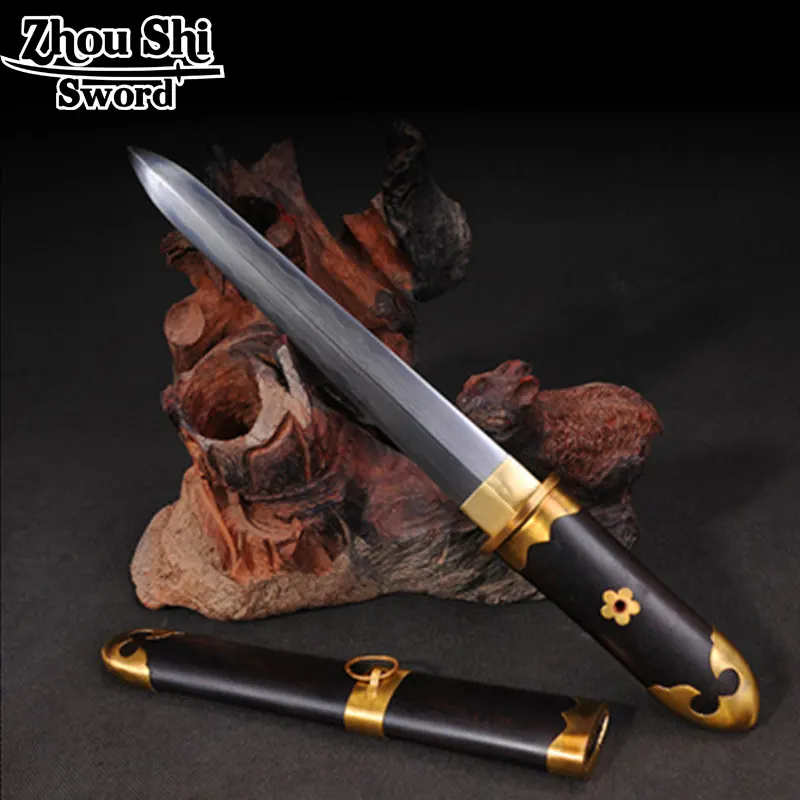

Rustic sword All handmade Stiletto Copper tsuba Ebony Scabbard Manual TCO Covering soil burned blade Practical Sharp