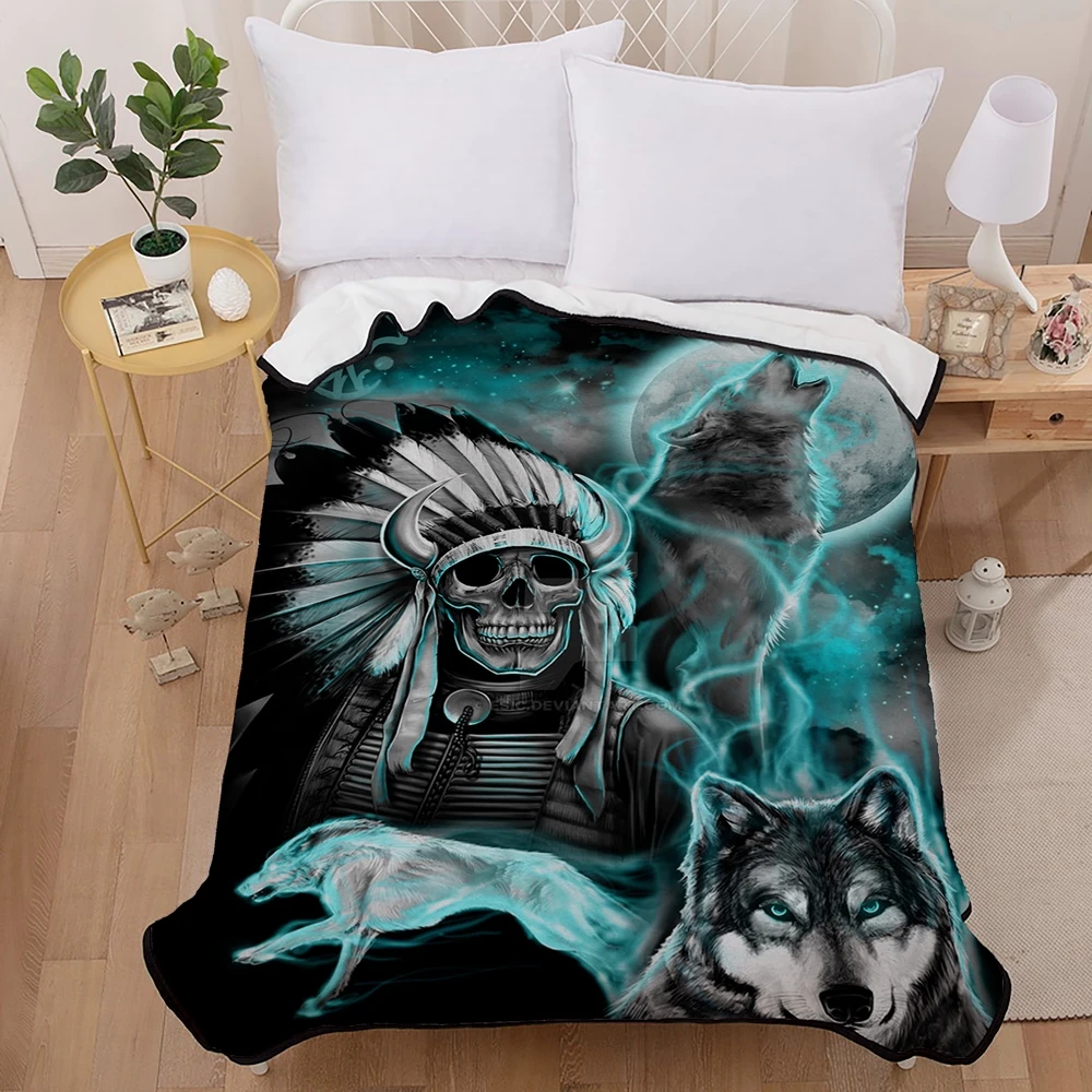 

Soft Wolf Blanket 3D Animal Wolf & Skull Printed Bedding Fleece Blanket for Kids Lightweight Throw Blanket for Couch