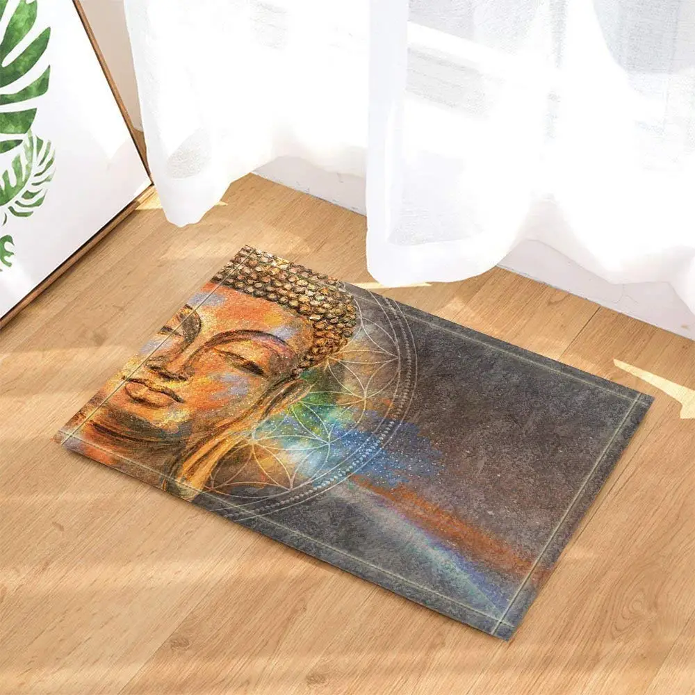 

Art Decor Watercolor Head of Lord Buddha for Zen Bath Rugs Doormat Floor Entryways Indoor Front Door Mat Kids