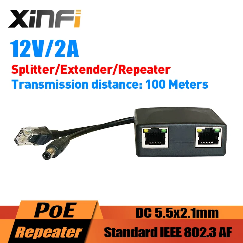 

XINFI 24-60V Input 12V2A Output PoE Splitter/Extender/Repeater IEEE802.3AF For IP Camera/AP Cascading Mode Easy Installation