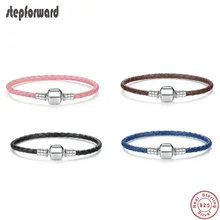 Подлинный 925 пробы серебряный браслет с застежкой розовый-коричневый-синий-черный браслет-веревочка популярный ювелирный подарок хорошего качества