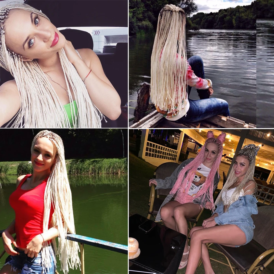 30'' Long Synthetic Zizi Box Braids Crochet Braiding Hair Extension Pink Write Purple Colorful 28 roots/Pack 45g Lulalatoo
