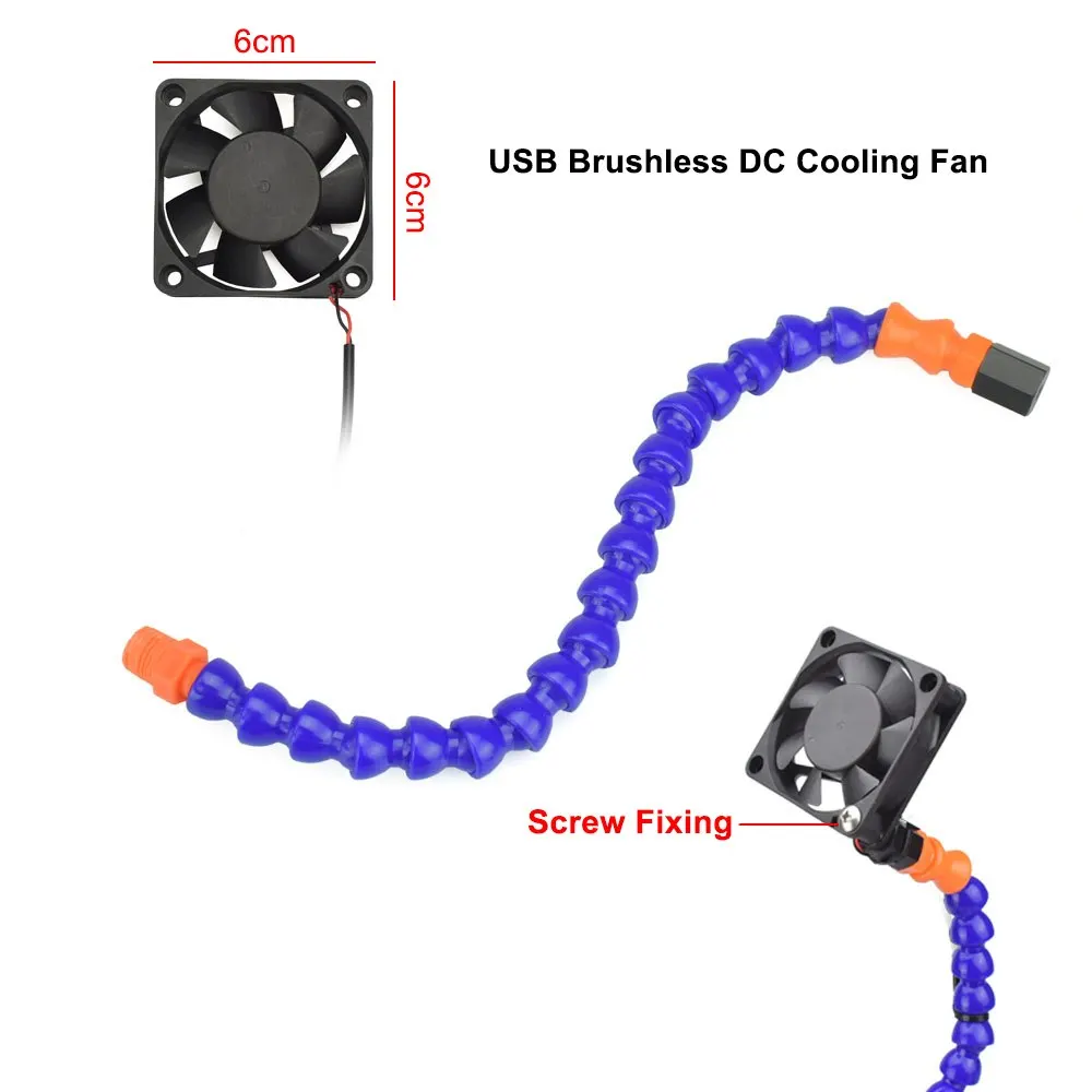 NEWACALOX Third Hand Helping Hands Soldering Station with USB Brushless DC Fan 6pc Flexible Arms Soldering Iron Holder Pana Tool