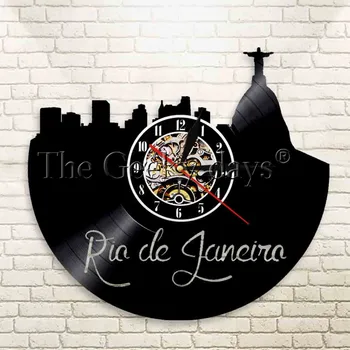 

1Piece Rio De Janeiro Wall Clock Brazil Skyline Vinyl Record Clock Brazilians Cityscape Christ the Redeemer Travel Gift