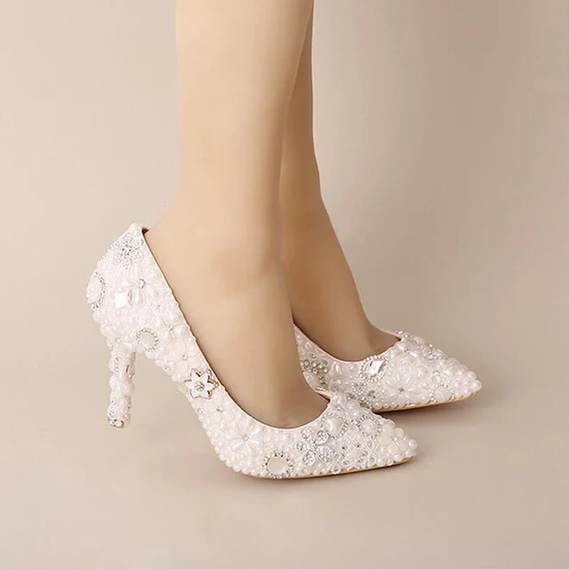 blanco elegante tacones altos zapatos de novia zapatos de boda punta