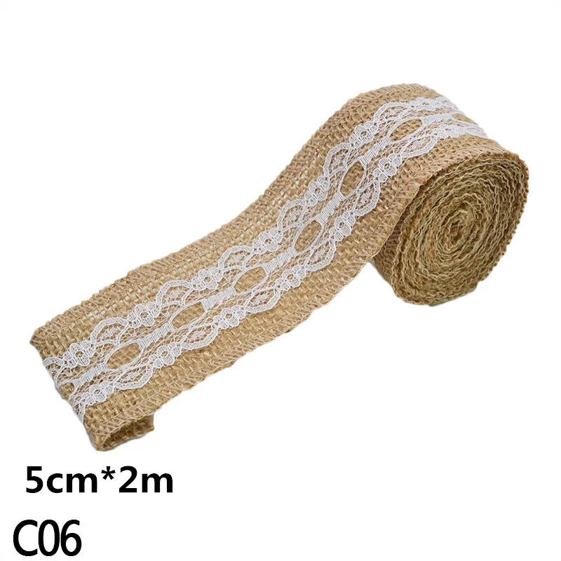 2M 5cm Burlap Rolls Hessian Jute Lace Ribbons Vintage Rustic Wedding Ornaments DIY Craft Supplies Birthday Gift Box Package Rope - Цвет: C06