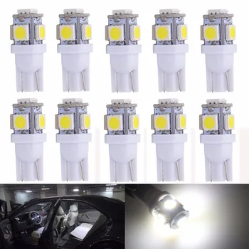 

10pcs T10 194 168 168NA 175 2825 W5W 5050 5 SMD Interior Car LED License Plate Lights Side Reverse Door Courtesy Dome Map Lights