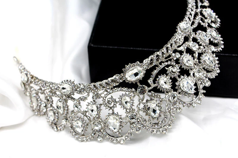 Великолепный Европейский кристалл стиль аксессуар для свадебного платья волос Короны Диадемы ожерелье и серьги набор невесты ювелирные аксессуары