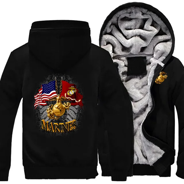 Men Black Jacket New United States Marine Corps Winter Warm Coat Casual