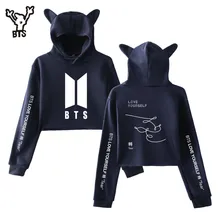 BTS Kawaii Print 2018 Album Love Yourself Tear Sexy Cat Crop Top Women Clothes Hoodies Tops Harajuku Kpop Plus Size A7102-A7104