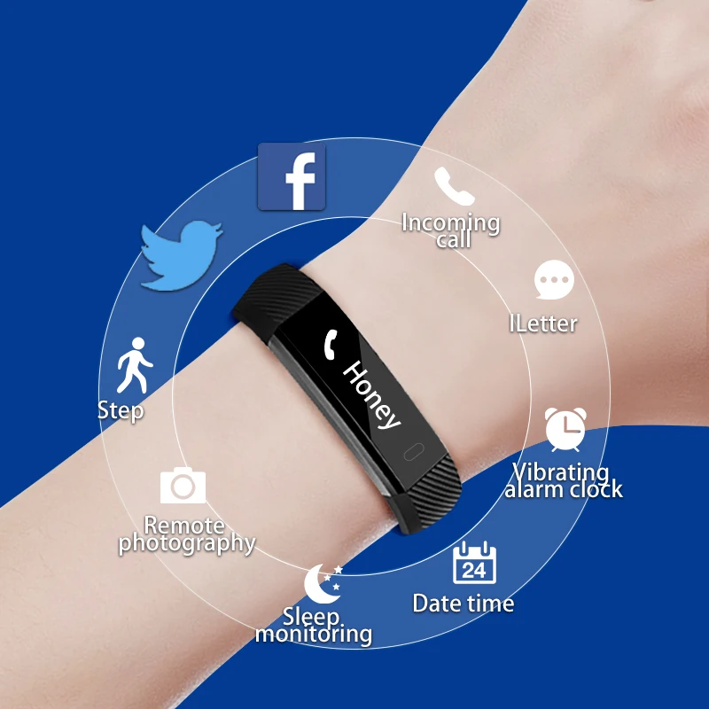

SENSTHEN Bracelet for iOS And Andriod Sports Smart Wristband USB Charger Smartband Pedometer Sleep Tracker Monitor Alarm Clock