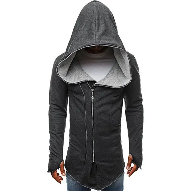 ZACOO мужской темный плащ дизайн толстовка модный теплый пуловер с капюшоном топ с застежкой-молнией - Цвет: Dark gray