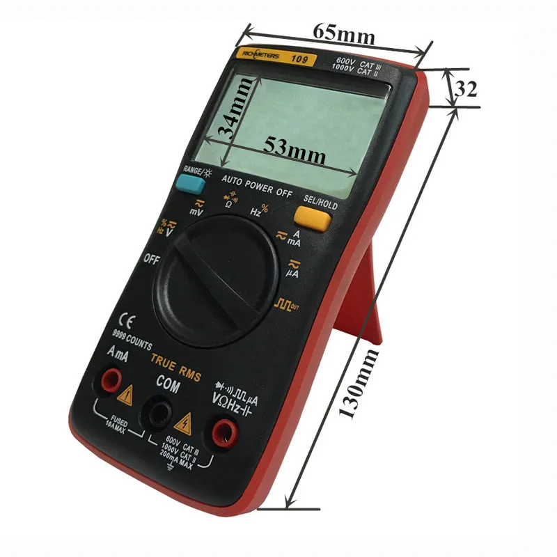 RM109 размер ладони True-RMS цифровой мультиметр 9999 отсчетов квадратная волна подсветка AC DC напряжение