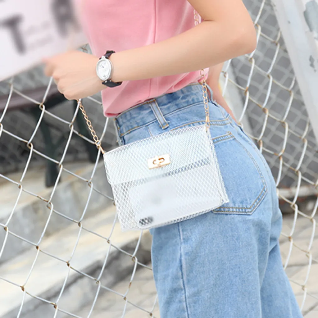 

Jelly package woman bag plaid Clear Transparent Sac PVC Shoulder Bag woman solid Purse Shoulder Bag sac a main Mobile Phone pack