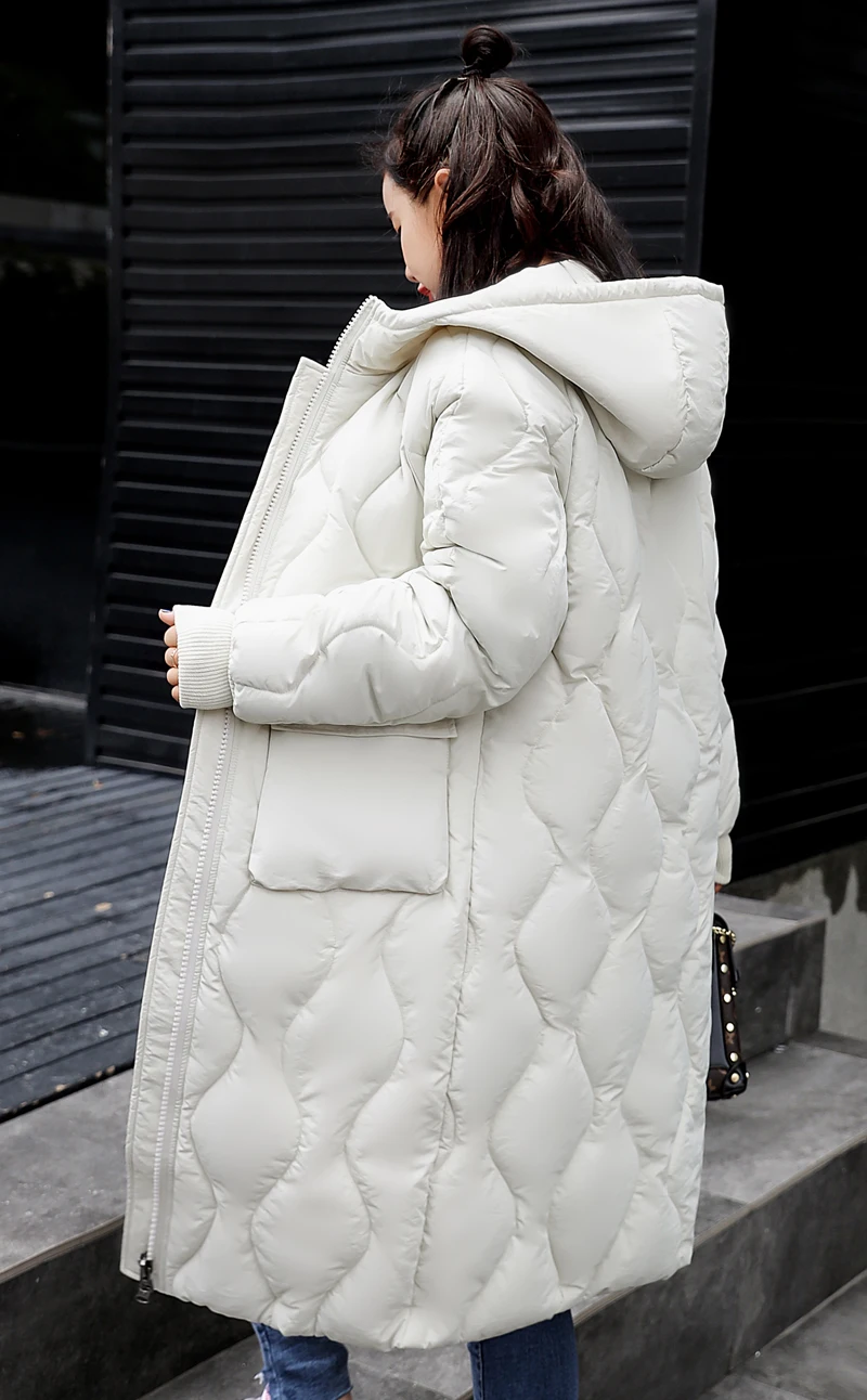 Женская зимняя куртка с хлопковой подкладкой, с капюшоном, с двумя большими карманами, Женское пальто, верхняя одежда, длинная парка, Mujer Invierno