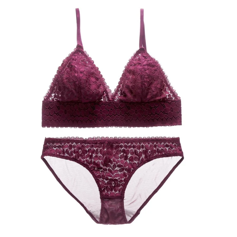 Sexy Lingerie Bra Set Women Floral Lace Bralette Transparent Panties
