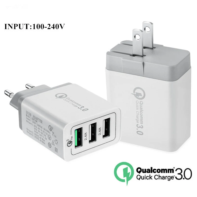 YKSPACE Travel 3A Quick Charger QC3.0 EU US UK Plug Wall 3