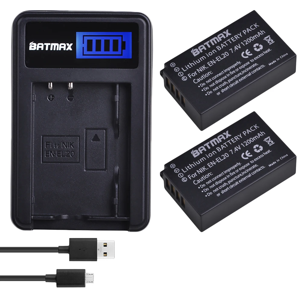 2Pcs 1200mAh EN EL20 EN EL20 ENEL20 Rechargeable Li Ion Battery USB LCD Charger for Nikon