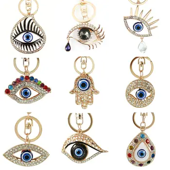 

Personalized Metal Crystal Multiple styles Evil Eye Key Ring Unisex Car Keychain Women Charms HandBag Pendant Key chains Jewelry